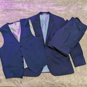 Express 38S 30x27 Photographer fitted navy blue stretch suit jacket vest pants